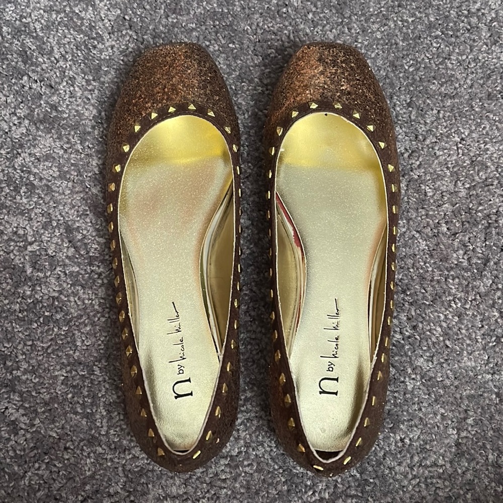 Bronze glitter flat shoes